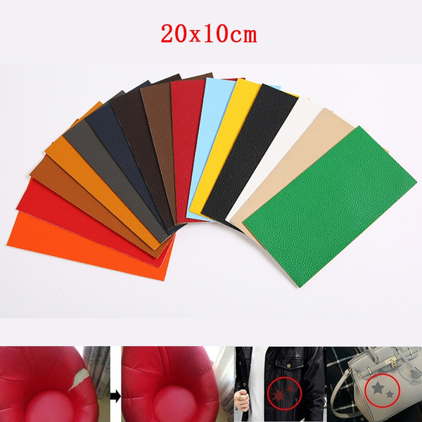 1Pc 20x10cm Self-adhesive PU Artificial Leather Lychee Pattern